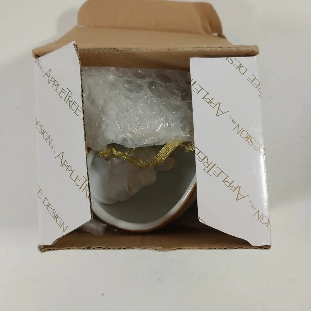 Apple Tree Design Fine Porcelain Angel Guardian‎ Star Gold Christmas Ornament